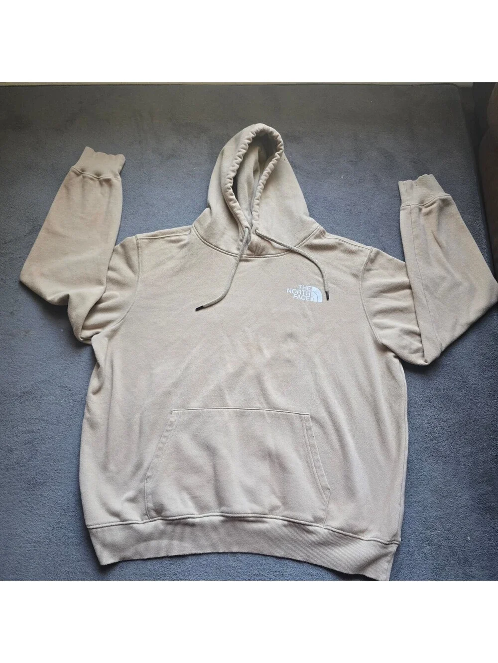 The North Face Tan Beige Pullover Hoodie Sweatshirt Mens XL Small Chest Logo